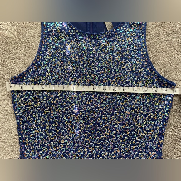 NWT Francesca’s Collection Blue Sleeveless Sequin Mesh Dress Blue size large - Picture 9 of 16